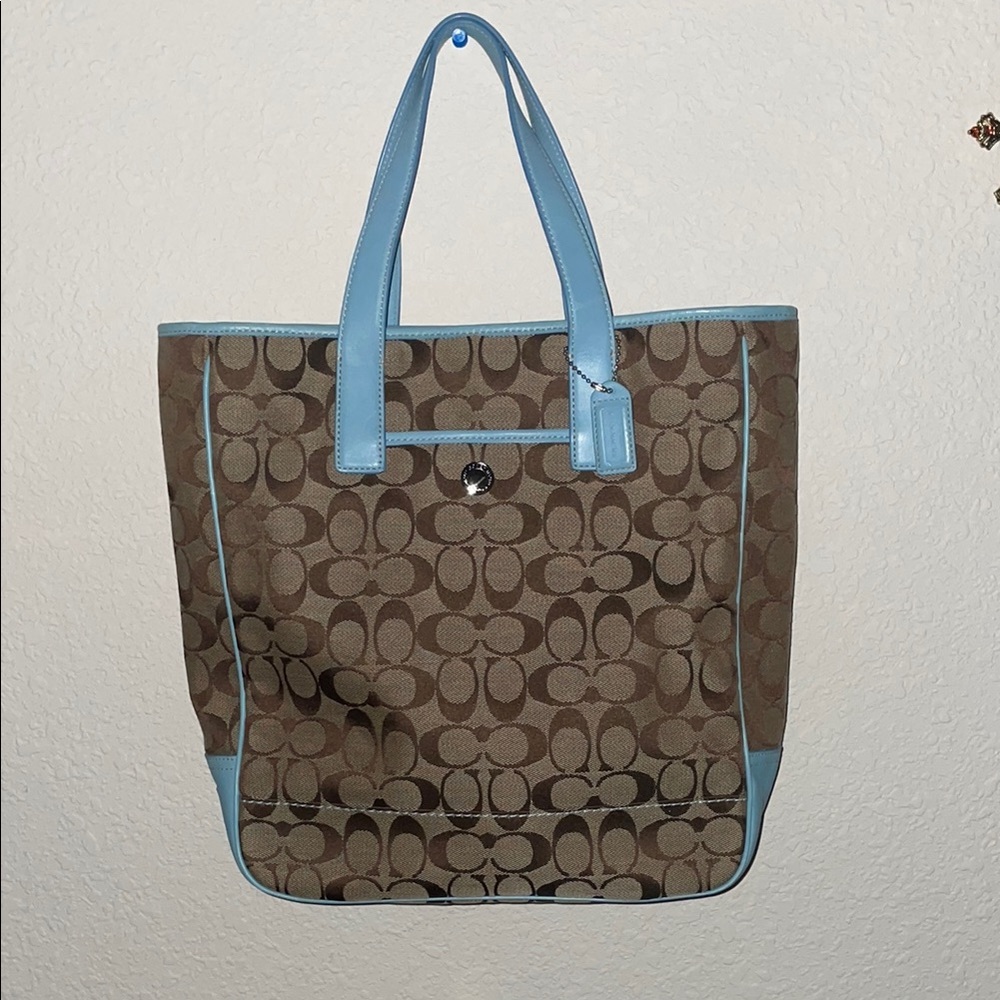 Coach Brown and Blue Signature Tote Bag